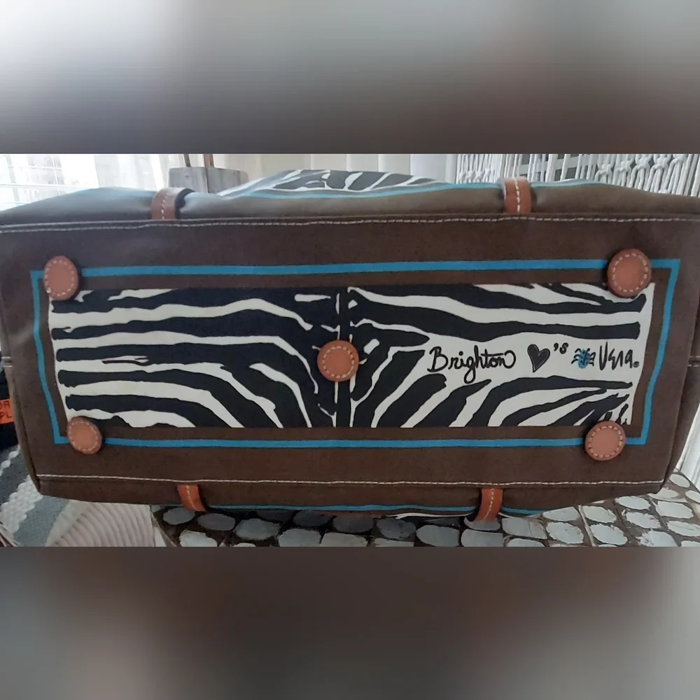 Zebra Print Tote Bag with Brown Trim - Picture 4 of 6